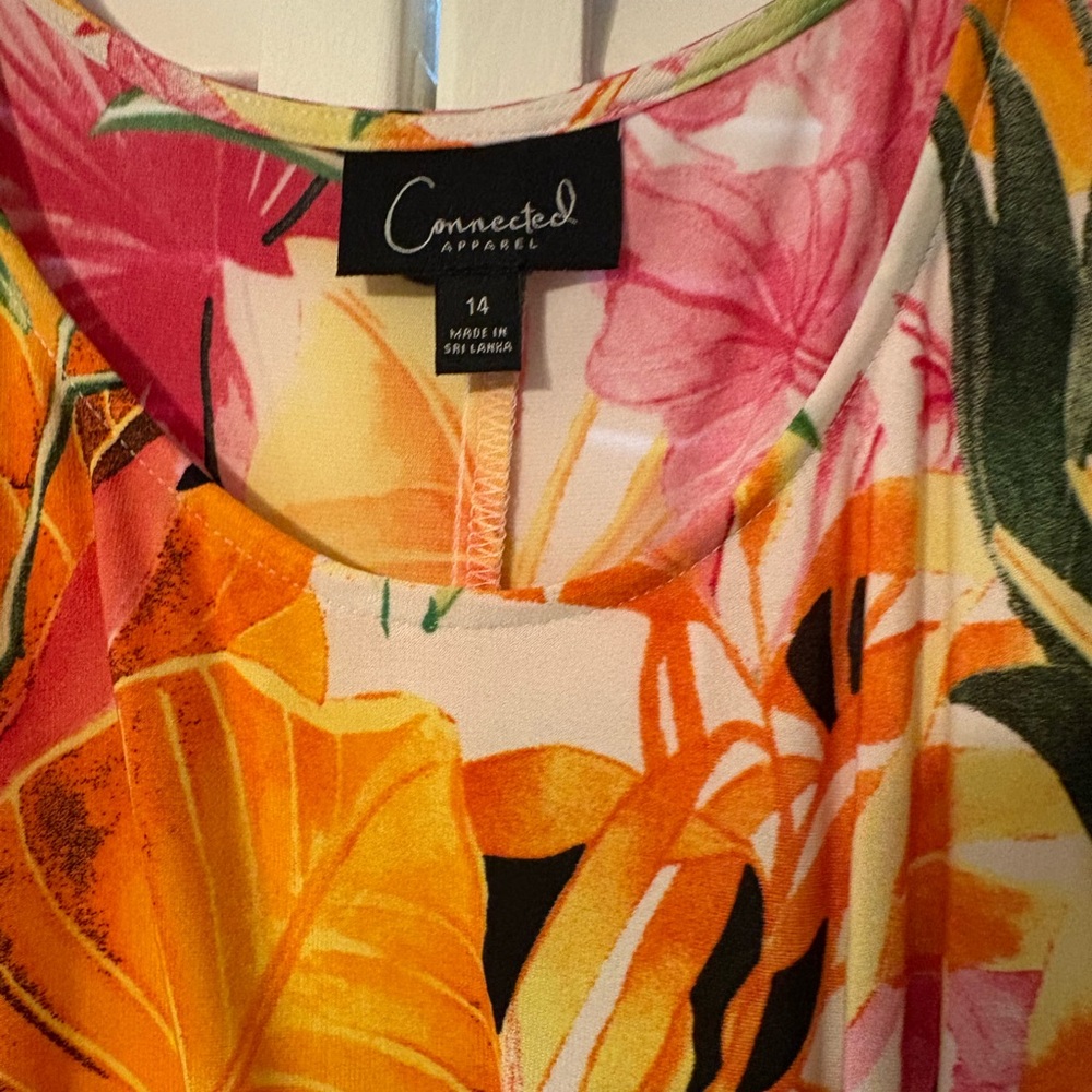 Connected Apparel Floral Scoop Neck Dress - Orange, Pink & Black